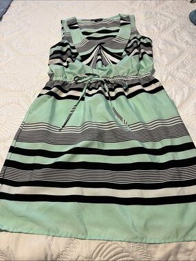 BeBop Mint, Black & White Striped Sleeveless Drawstring Dress